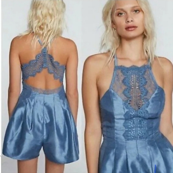 Free People Pants - Free People Heart to Heart Blue Romper